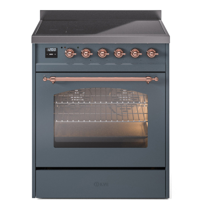 ILVE UPI304NMPBGP Nostalgie II 30" Induction Range (Triple Glass Door, Blue Grey, Copper)