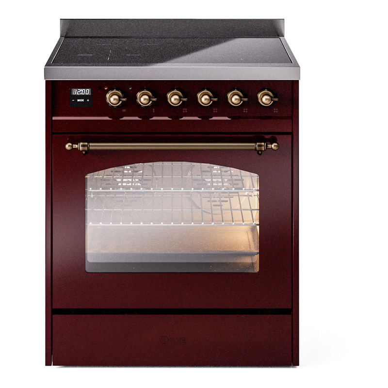 ILVE UPI304NMPBUB Nostalgie II 30" Induction Range (Triple Glass Door, Burgundy, Burnished)