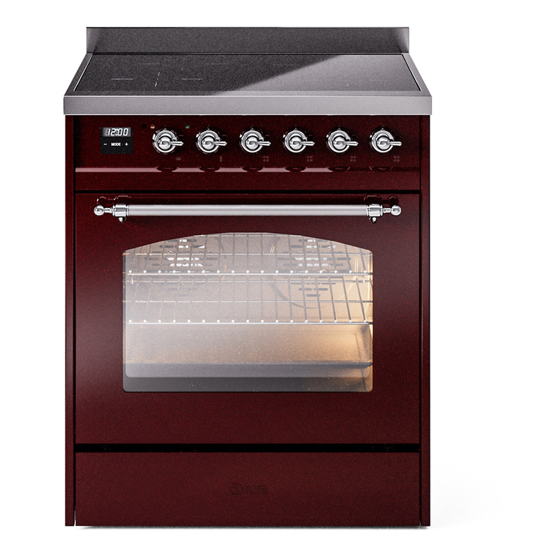 ILVE UPI304NMPBUC Nostalgie II 30" Induction Range (Triple Glass Door, Burgundy, Chrome)