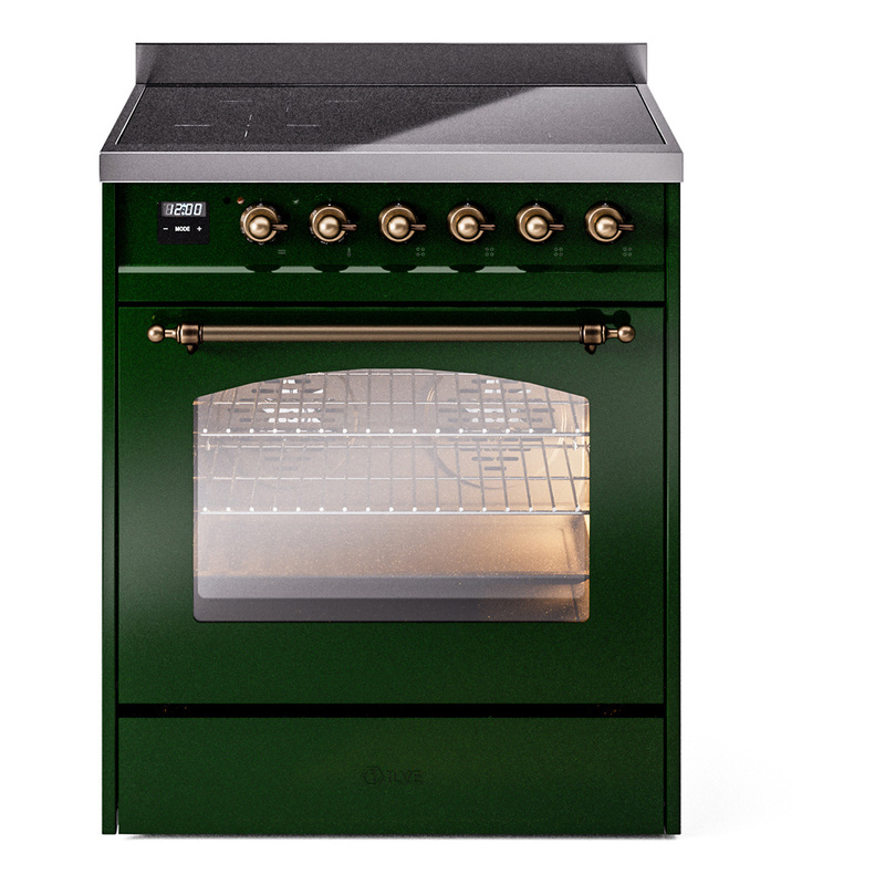 ILVE UPI304NMPEGB Nostalgie II 30" Induction Range (Triple Glass Door, Emerald Green, Burnished)