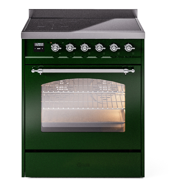 ILVE UPI304NMPEGC Nostalgie II 30" Induction Range (Triple Glass Door, Emerald Green, Chrome)