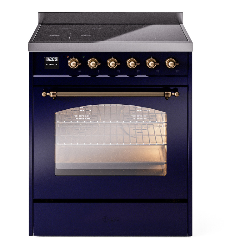 ILVE UPI304NMPMBB Nostalgie II 30" Induction Range (Triple Glass Door, Midnight Blue, Burnished)