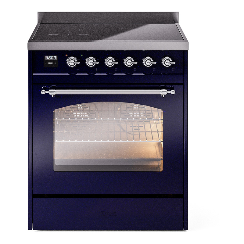 ILVE UPI304NMPMBC Nostalgie II 30" Induction Range (Triple Glass Door, Midnight Blue, Chrome)