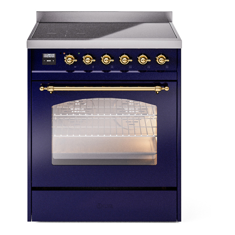 ILVE UPI304NMPMBG Nostalgie II 30" Induction Range (Triple Glass Door, Midnight Blue, Brass)