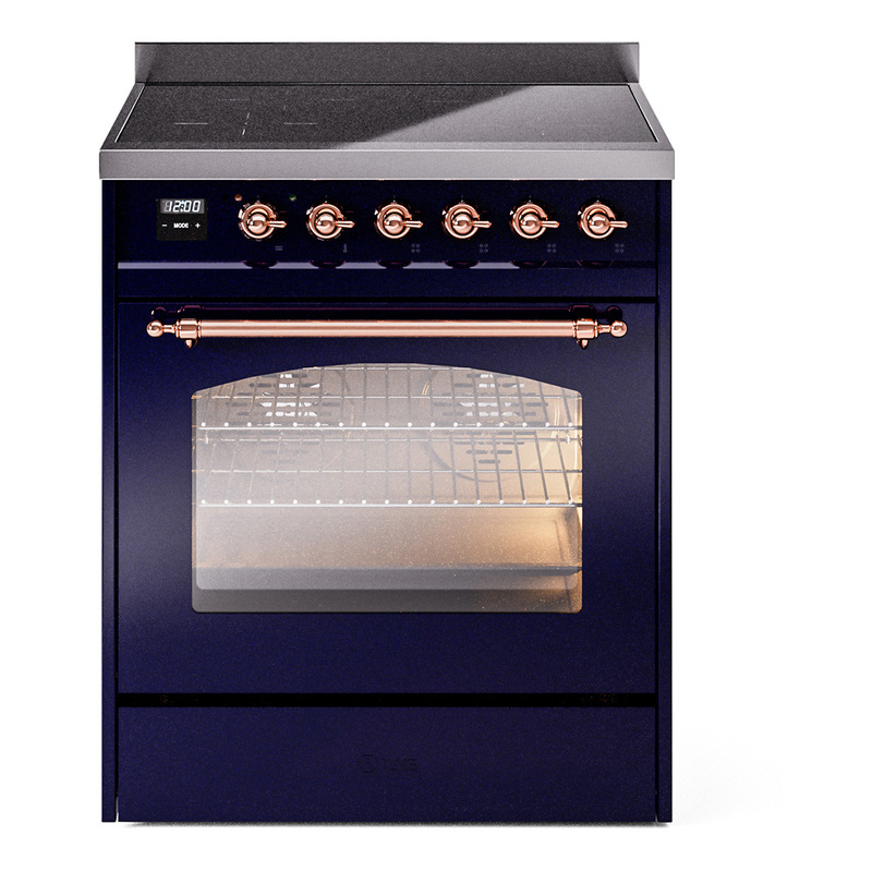 ILVE UPI304NMPMBP Nostalgie II 30" Induction Range (Triple Glass Door, Midnight Blue, Copper)