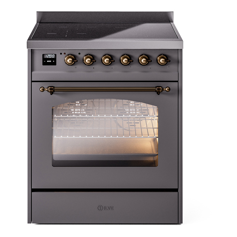 ILVE UPI304NMPMGB Nostalgie II 30" Induction Range (Triple Glass Door, Graphite Matte, Bronze)