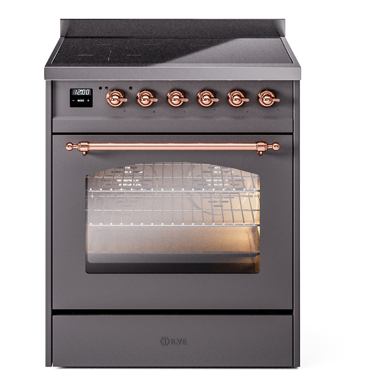 ILVE UPI304NMPMGP Nostalgie II 30" Induction Range (Triple Glass Door, Graphite Matte, Copper)