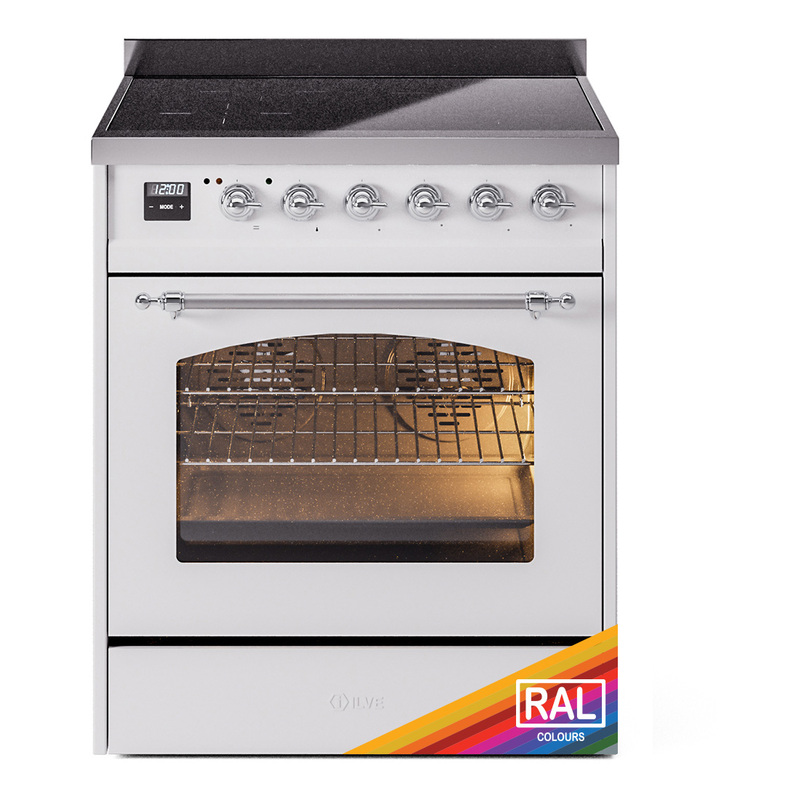 ILVE UPI304NMPRAC Nostalgie II 30" Induction Range (Triple Glass Door, RAL, Chrome)