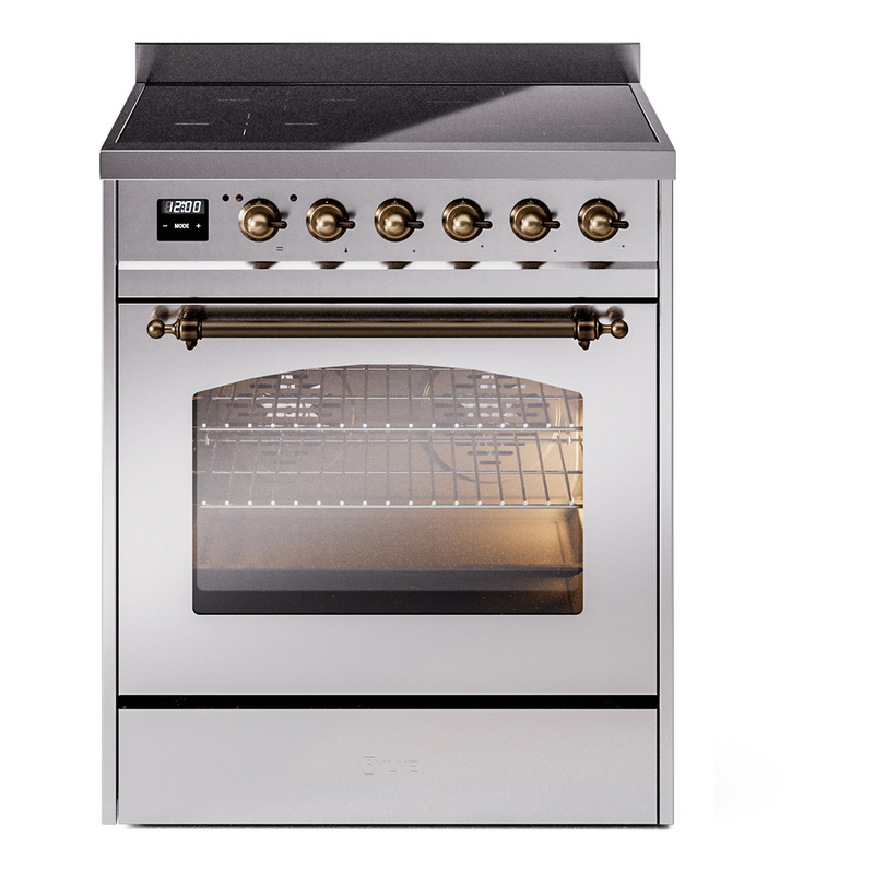 ILVE UPI304NMPSSB Nostalgie II 30" Induction Range (Triple Glass Door, Stainless Steel, Burnished)