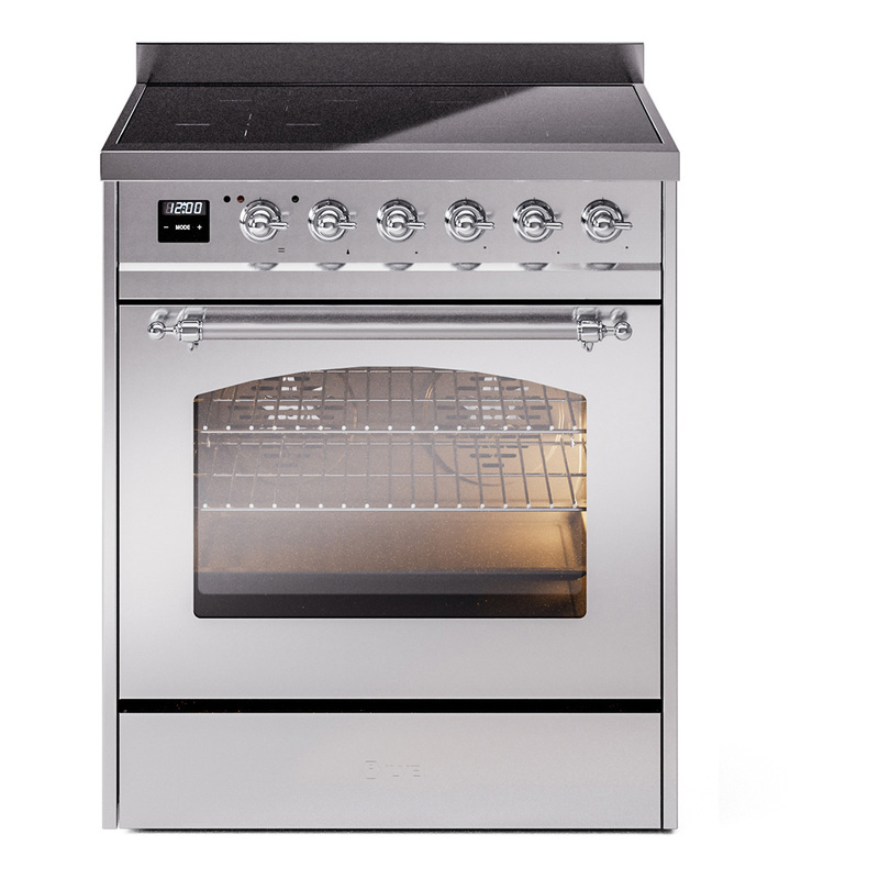 ILVE UPI304NMPSSC Nostalgie II 30" Induction Range (Triple Glass Door, Stainless Steel, Chrome)