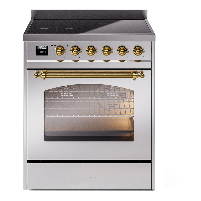 ILVE UPI304NMPSSG Nostalgie II 30" Induction Range (Triple Glass Door, Stainless Steel, Brass)