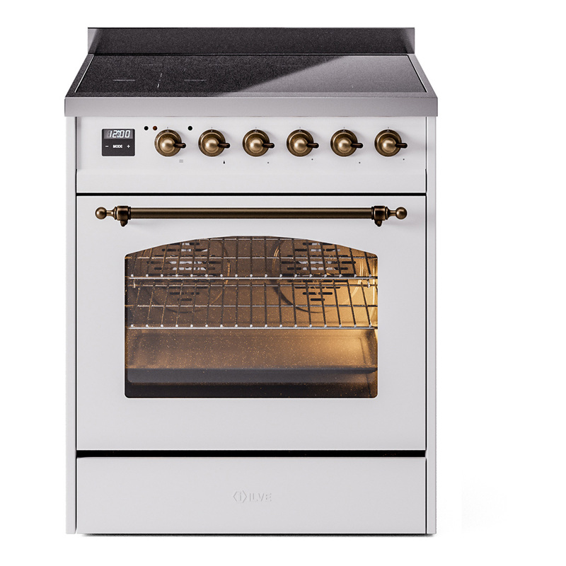 ILVE UPI304NMPWHB Nostalgie II 30" Induction Range (Triple Glass Door, White, Bronze)