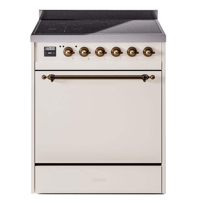 ILVE UPI304QNMPAWB Nostalgie II 30" Induction Range (Solid Door, Antique White, Burnished)