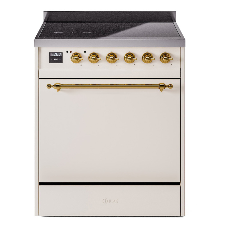 ILVE UPI304QNMPAWG Nostalgie II 30" Induction Range (Solid Door, Antique White, Brass)