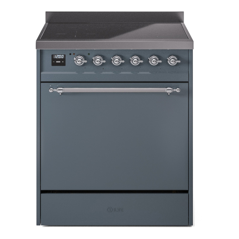 ILVE UPI304QNMPBGC Nostalgie II 30" Induction Range (Solid Door, Blue Grey, Chrome)