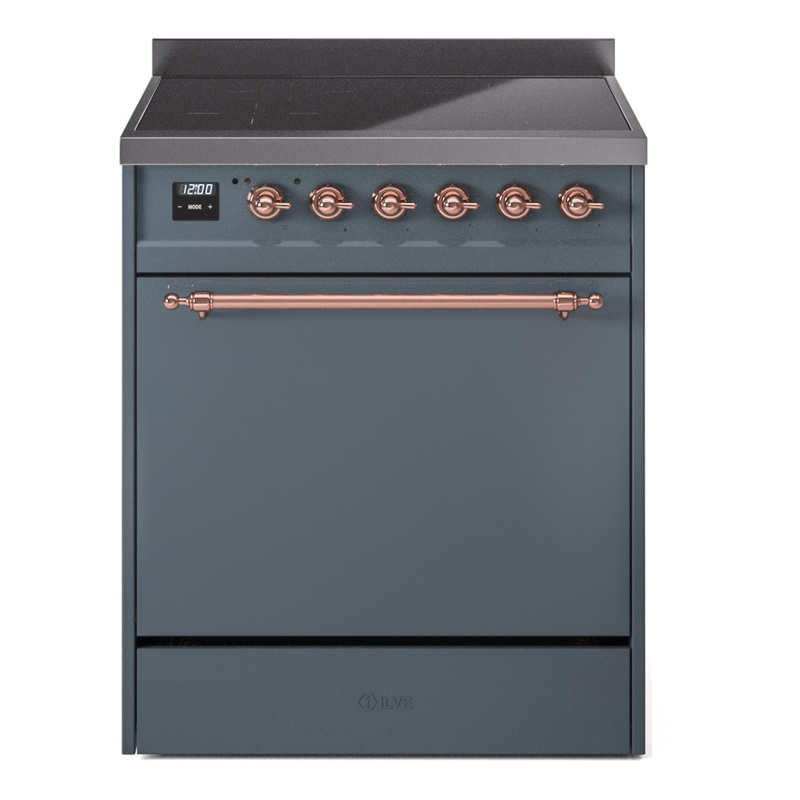 ILVE UPI304QNMPBGP Nostalgie II 30" Induction Range (Solid Door, Blue Grey, Copper)