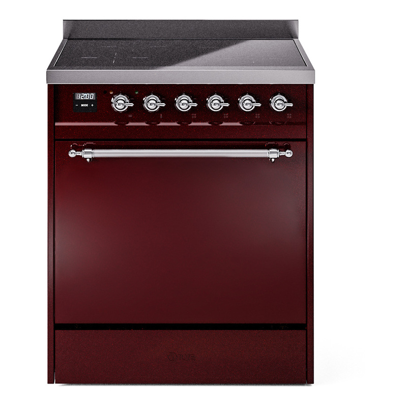 ILVE UPI304QNMPBUC Nostalgie II 30" Induction Range (Solid Door, Burgundy, Chrome)