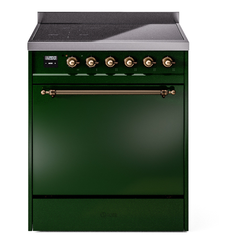 ILVE UPI304QNMPEGB Nostalgie II 30" Induction Range (Solid Door, Emerald Green, Bronze)