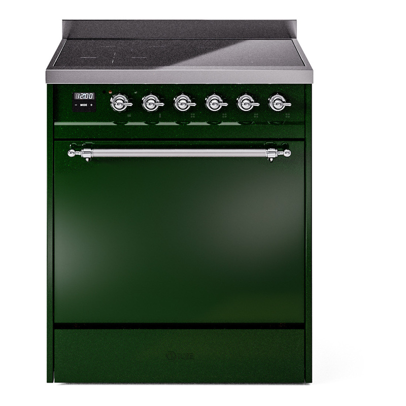 ILVE UPI304QNMPEGC Nostalgie II 30" Induction Range (Solid Door, Emerald Green, Chrome)