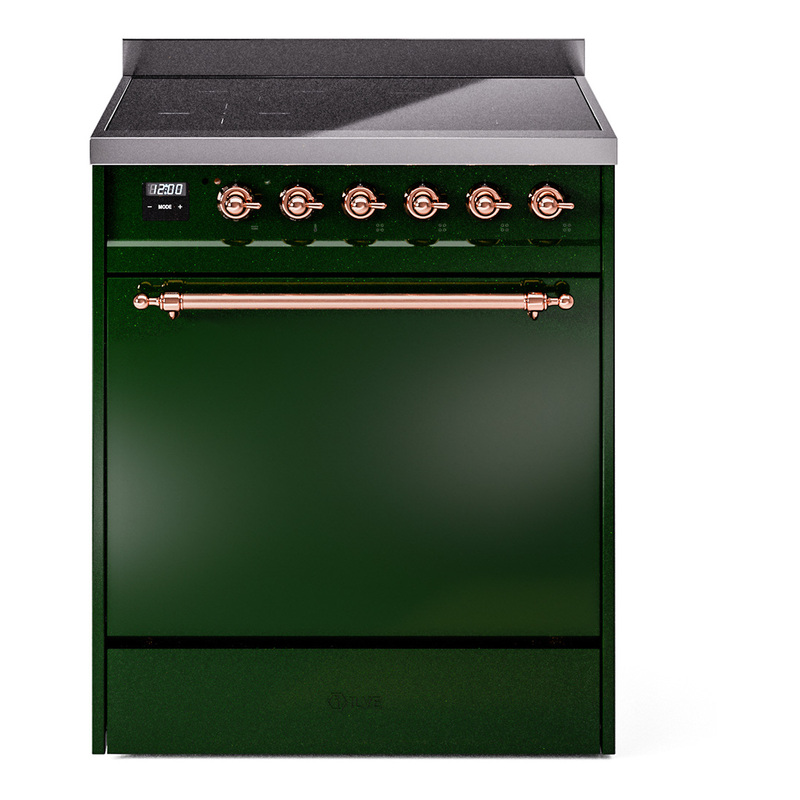 ILVE UPI304QNMPEGP Nostalgie II 30" Induction Range (Solid Door, Emerald Green, Copper)