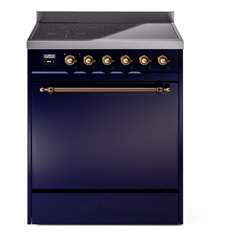 ILVE UPI304QNMPMBB Nostalgie II 30" Induction Range (Solid Door, Midnight Blue, Burnished)