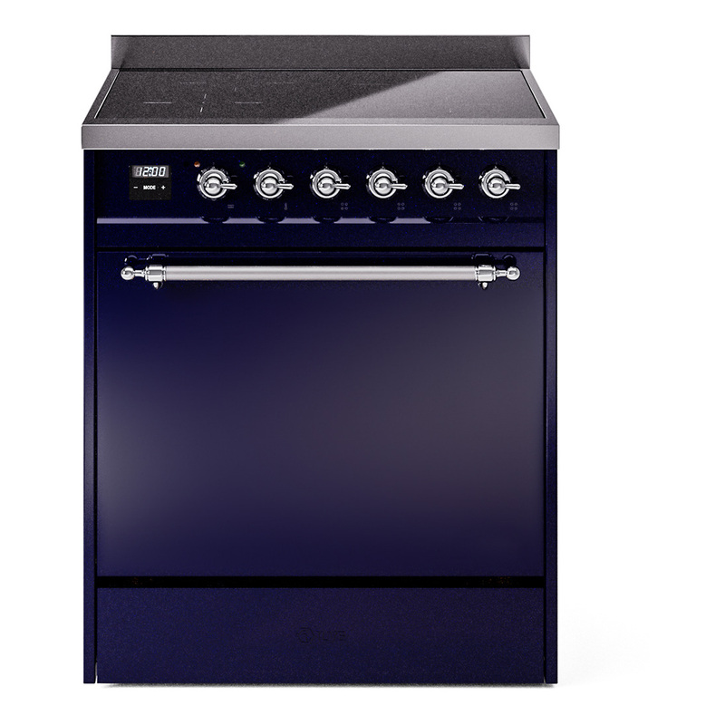 ILVE UPI304QNMPMBC Nostalgie II 30" Induction Range (Solid Door, Midnight Blue, Chrome)