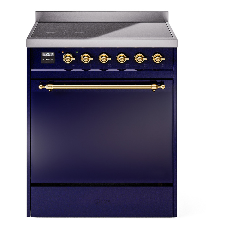 ILVE UPI304QNMPMBG Nostalgie II 30" Induction Range (Solid Door, Midnight Blue, Brass)