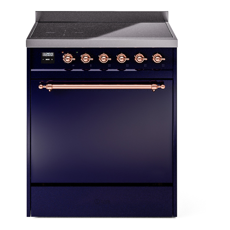 ILVE UPI304QNMPMBP Nostalgie II 30" Induction Range (Solid Door, Midnight Blue, Copper)