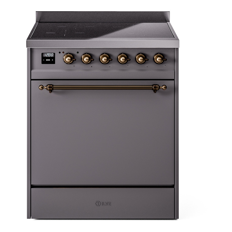 ILVE UPI304QNMPMGB Nostalgie II 30" Induction Range (Solid Door, Graphite Matte, Bronze)