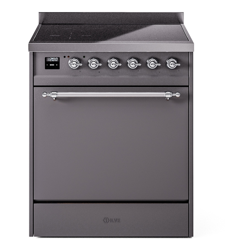 ILVE UPI304QNMPMGC Nostalgie II 30" Induction Range (Solid Door, Graphite Matte, Chrome)