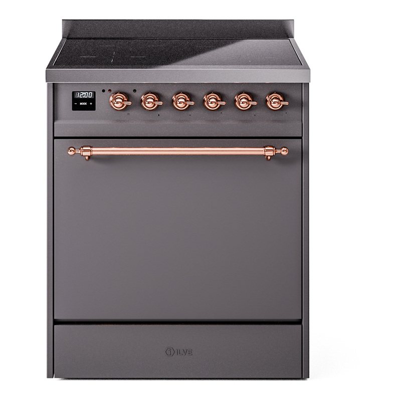 ILVE UPI304QNMPMGP Nostalgie II 30" Induction Range (Solid Door, Graphite Matte, Copper)