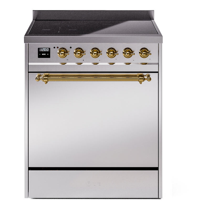 ILVE UPI304QNMPSSG Nostalgie II 30" Induction Range (Solid Door, Stainless Steel, Brass)