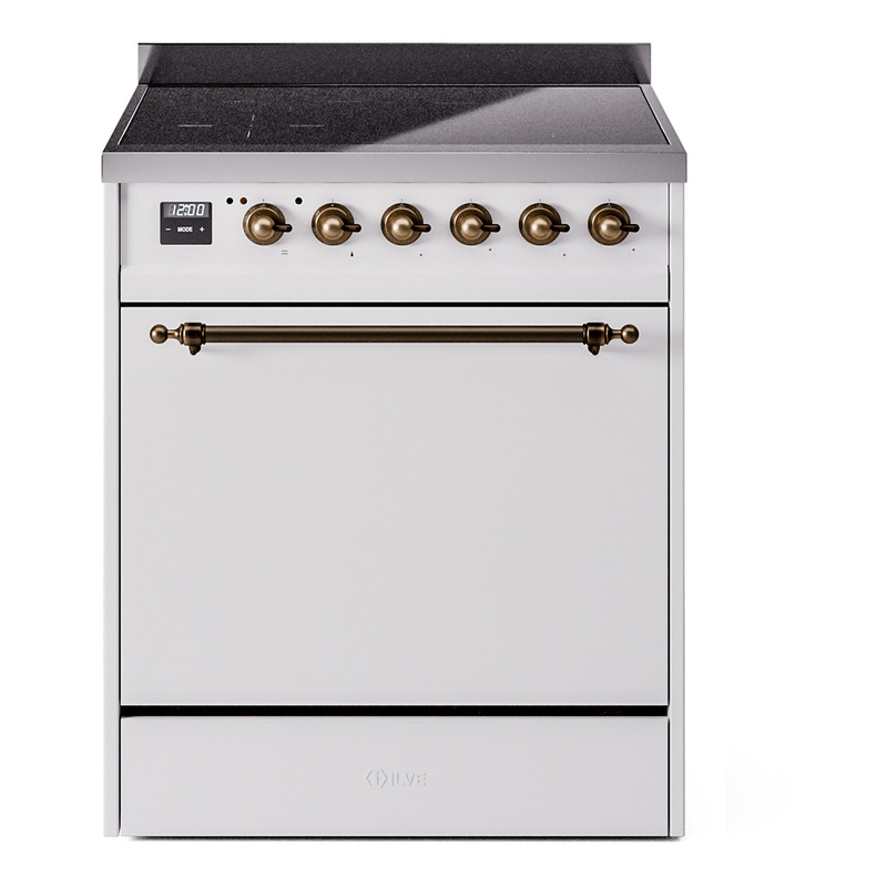 ILVE UPI304QNMPWHB Nostalgie II 30" Induction Range (Solid Door, White, Bronze)