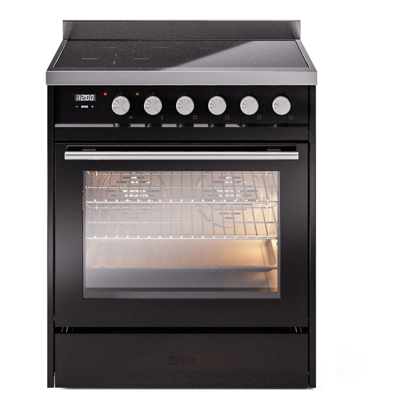 ILVE UPI304WMPBK Professional Plus II 30" Induction Range  (Triple Glass Door, Glossy Black)