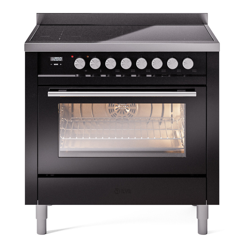 ILVE UPI366WMPBK Professional Plus II 36" Induction Range (Triple Glass Door, Glossy Black)