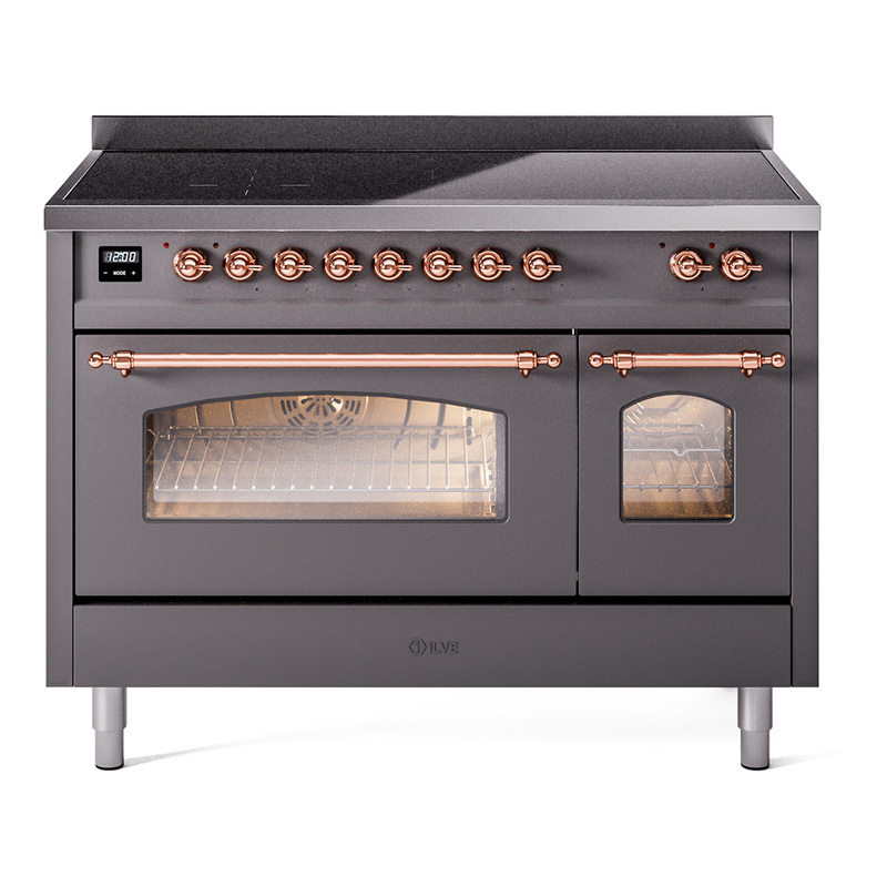 ILVE UPI486NMPMGP Nostalgie II 48" Induction Range  (Triple Glass Door, Graphite Matte, Copper)