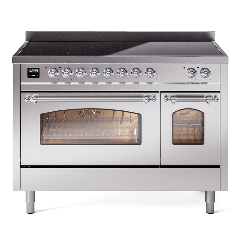 ILVE UPI486NMPSSC Nostalgie II 48" Induction Range  (Triple Glass Door, Stainless Steel, Chrome)