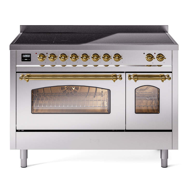 ILVE UPI486NMPSSG Nostalgie II 48" Induction Range  (Triple Glass Door, Stainless Steel, Brass)