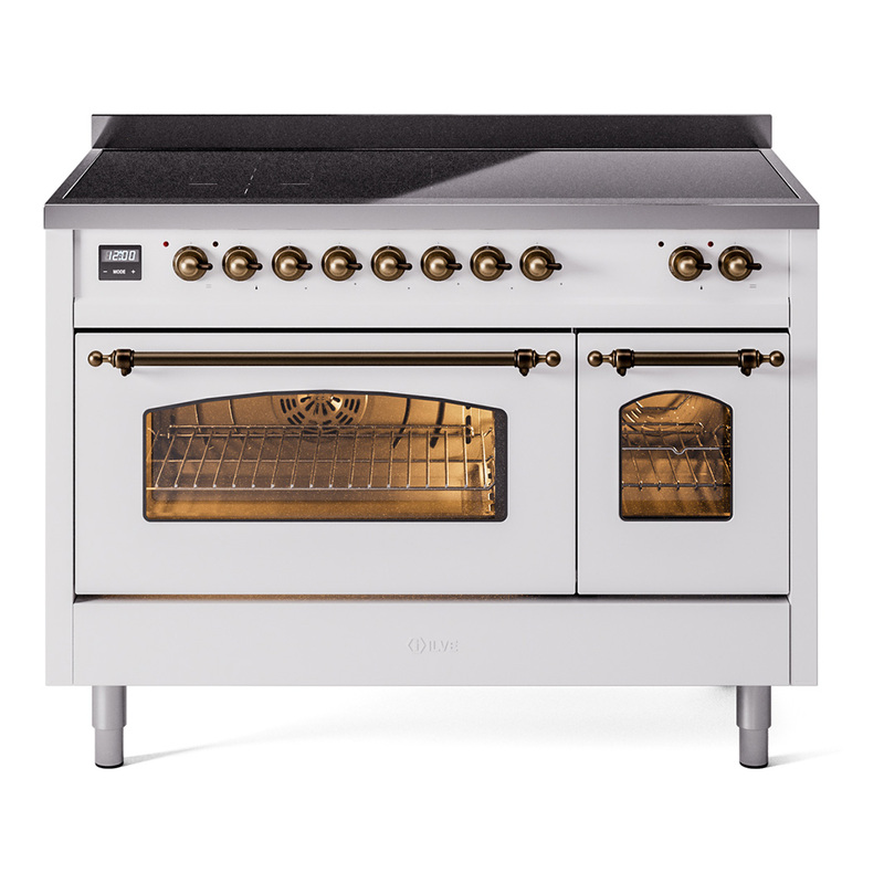 ILVE UPI486NMPWHB Nostalgie II 48" Induction Range  (Triple Glass Door, White, Bronze)