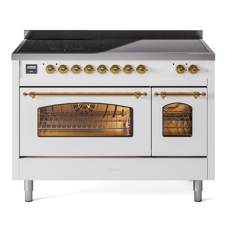 ILVE UPI486NMPWHG Nostalgie II 48 inch Induction Range  (Triple Glass Door, White, Brass)