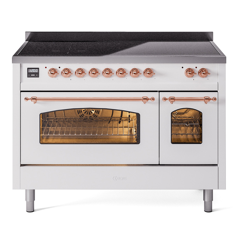 ILVE UPI486NMPWHP Nostalgie II 48 inch Induction Range  (Triple Glass Door, White, Copper)