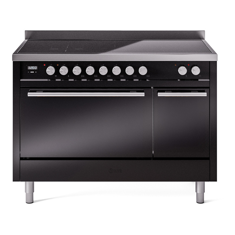 ILVE UPI486QMPBK Professional Plus II 48" Induction Range  (Solid Door, Glossy Black)