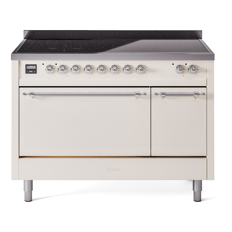 ILVE UPI486QNMPAWC Nostalgie II 48" Induction Range  (Solid Door, Antique White, Chrome)