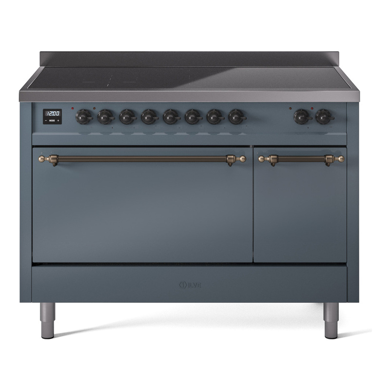 ILVE UPI486QNMPBGB Nostalgie II 48" Induction Range  (Solid Door, Blue Grey, Burnished)