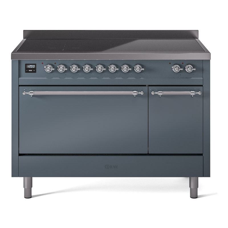 ILVE UPI486QNMPBGC Nostalgie II 48" Induction Range  (Solid Door, Blue Grey, Chrome)