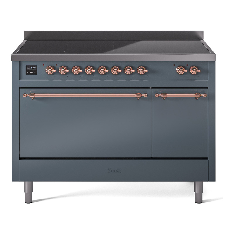 ILVE UPI486QNMPBGP Nostalgie II 48" Induction Range  (Solid Door, Blue Grey, Copper)