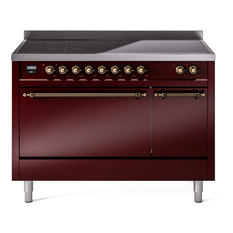 ILVE UPI486QNMPBUB Nostalgie II 48" Induction Range  (Solid Door, Burgundy, Burnished)