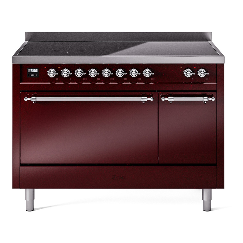 ILVE UPI486QNMPBUC Nostalgie II 48" Induction Range  (Solid Door, Burgundy, Chrome)