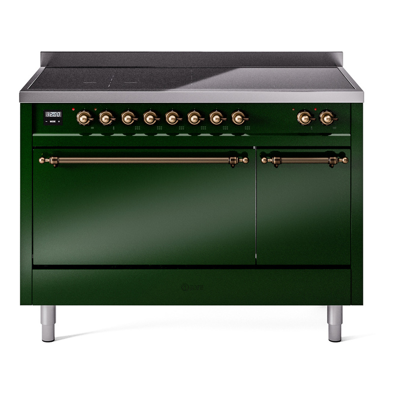 ILVE UPI486QNMPEGB Nostalgie II 48" Induction Range  (Solid Door, Emerald Green, Burnished)