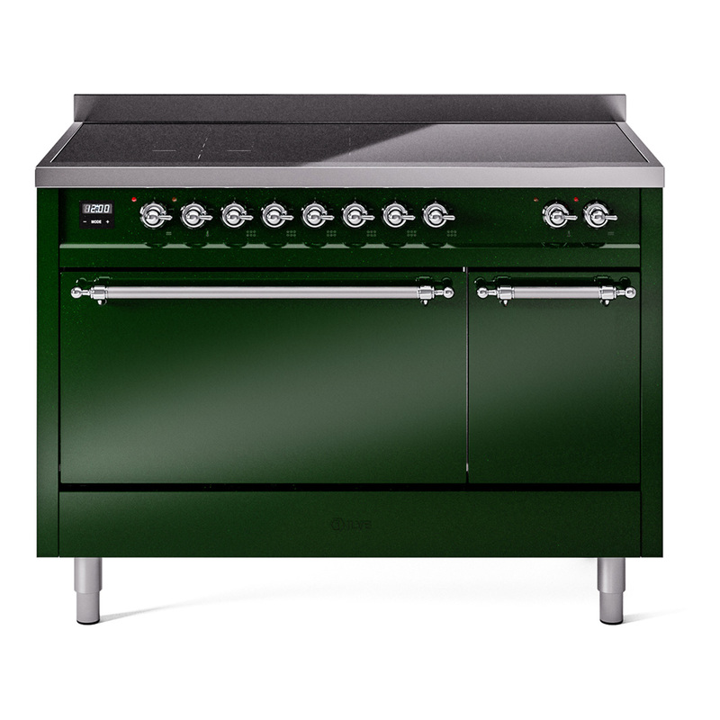 ILVE UPI486QNMPEGC Nostalgie II 48" Induction Range  (Solid Door, Emerald Green, Chrome)